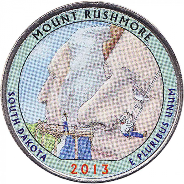 (020d) Монета США 2013 год 25 центов &quot;Гора Рашмор&quot;  Вариант №1 Медь-Никель  COLOR. Цветная